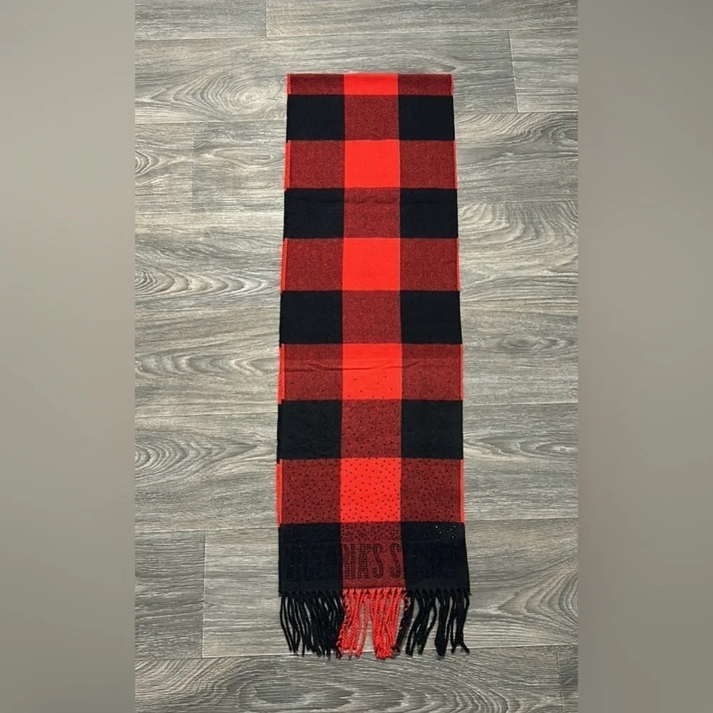 Victoria’s Secret Rhinestone Red Black Buffalo Plaid Scarf Sparkle Christmas